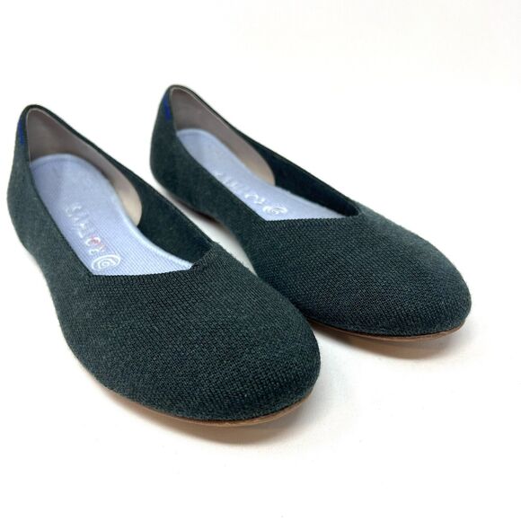 Rothys Merino Wool Flats Ivy Green Shoes Dark Green Blue Halo Round Toe Sz 10.5